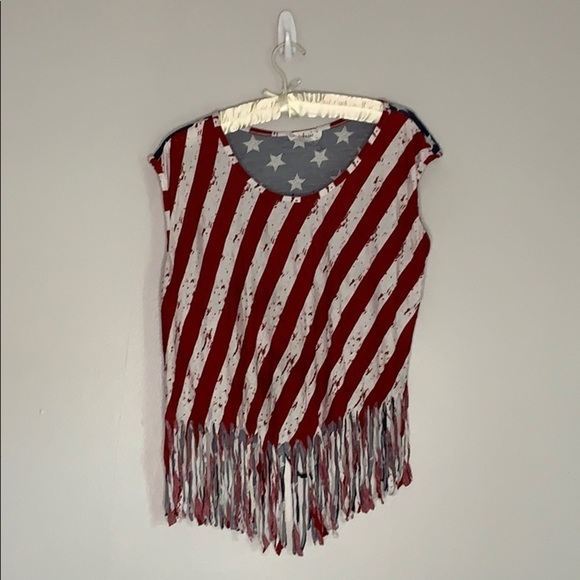 American Flag Tank Crop Top fringe hem crop shirt - Picture 1 of 7